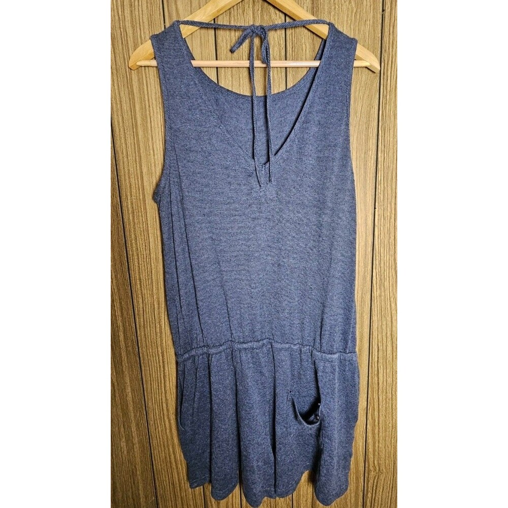 prAna Sylvie Romper NWT Size LARGE Sustainable Hemp Boho Black Stripe Blue - Picture 2 of 5